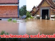 วิกฤต! น้ำท่วมวัดหนองบัว จมครึ่งวิหาร จิตรกรรมฝาผนังเสียหายหนัก
