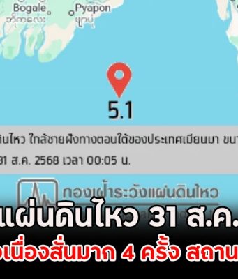เกิดแผ่นดินไหว 31 ส.ค. 68 ไทยเจอศูนย์ต่อเนื่องสั่นมาก 4 ครั้ง สถานการณ์น่ากังวล