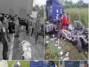 สลด! เทรลเลอร์ เสียหลักข้ามเลน ทับกระบะเหลือแต่ซาก สาวแม่ลูกอ่อนดับคาที่