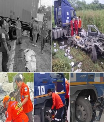 สลด! เทรลเลอร์ เสียหลักข้ามเลน ทับกระบะเหลือแต่ซาก สาวแม่ลูกอ่อนดับคาที่