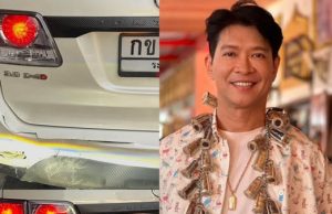 หนุ่ม คงกระพัน ถูกเก๋งพุ่งชนท้ายรถ แห่ถามเลขทะเบียนสนั่น