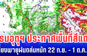 กรมอุตุฯ ประกาศพื้นที่สีแดง เสี่ยงพายุฝนถล่มหนัก 22 ก.ย.-1 ต.ค. นี้ เตรียมรับมือพายุไต้ฝุ่น รากาซา