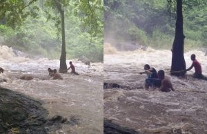 นาทีชีวิต!! น้ำป่าถล่มน้ำตกสาริกา 3 นักท่องเที่ยวติดกลางสายน้ำ จนท.เร่งเข้าช่วย