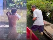 “ลุงเชน” พิการแขน-ขาเผยเหตุไม่กล้าลงเรือ เดินลุยน้ำท่วมเข้า-ออกบ้านทุกวัน