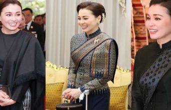 ฉลองพระองค์ พระราชินี เยือนสปป.ลาว ผ้าไหมมัดหมี่ลายก้างปลา งามจับใจ