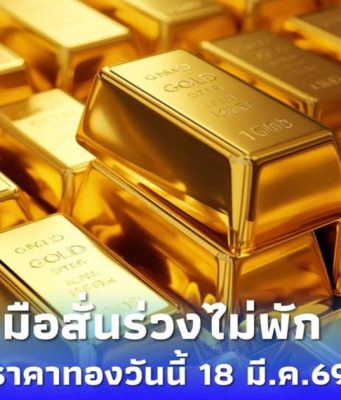 ราคาทองคำวันนี้ 18 มี.ค.69 ประกาศครั้งที่ 1 มือสั่นร่วงไม่พัก