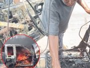 หวิดสลด! โชเฟอร์วัย 66 ขับกระบะไฟลุกวอด คาดไฟช็อตใต้พวงมาลัย